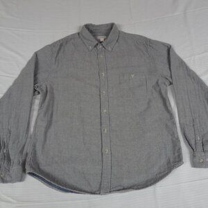 MERONA GRAY BLACK STRIPED BUTTON UP LRG LONG SLEEVE GRAY SOFT FLANNEL SHIRT L351